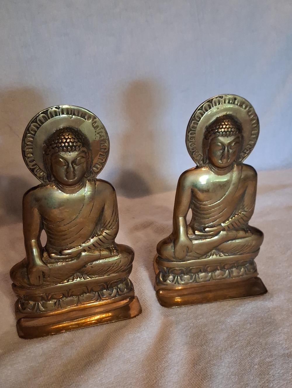Brass Buddha Bookends Pair - Gold Decorative Accents Vintage